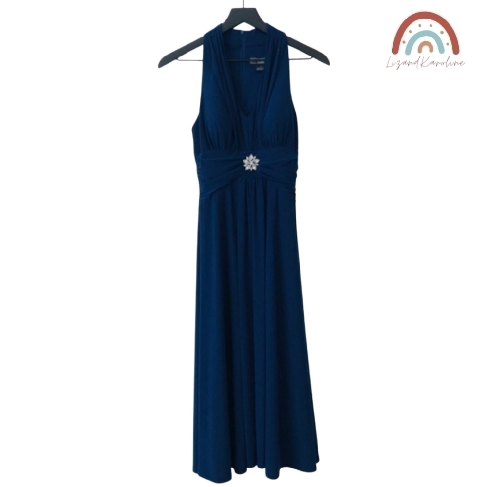 Jessica Howard Evenings Sleeveless V Neck Formal Evening Cocktail Midi Dress